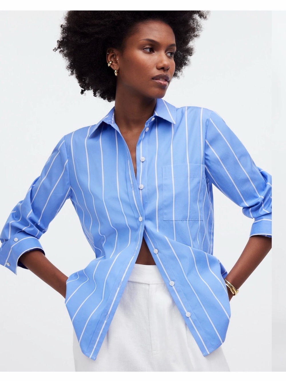 Madewell Relaxed Button-Front Shirt in Poplin blue size medium